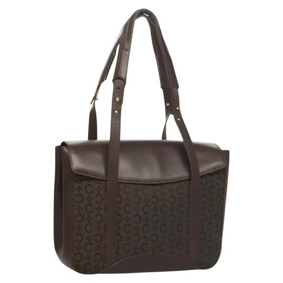 CELINE C Macadam Canvas Hand Bag Brown Gold - Picture 1 of 12
